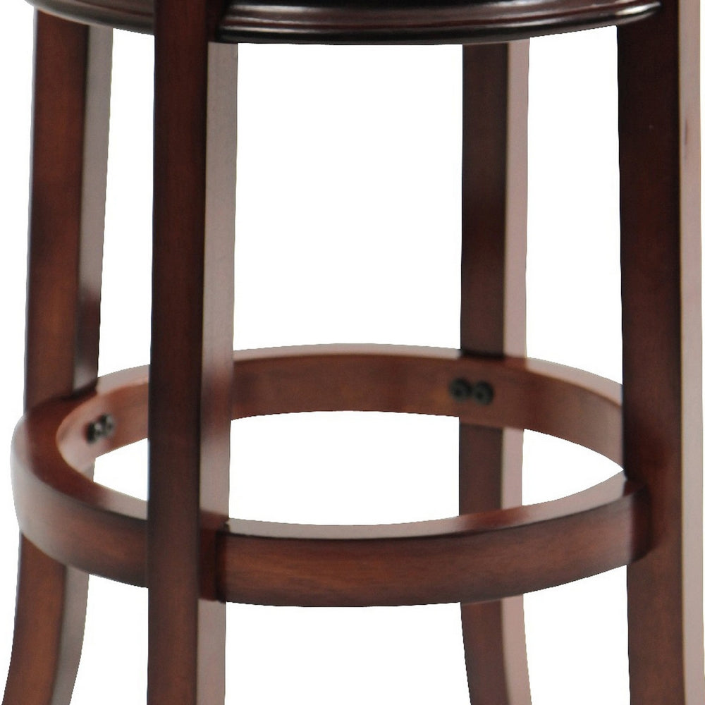 Sabi 29 inch Swivel Counter Stool, Solid Wood, Faux Leather, Brown, Black By Casagear Home