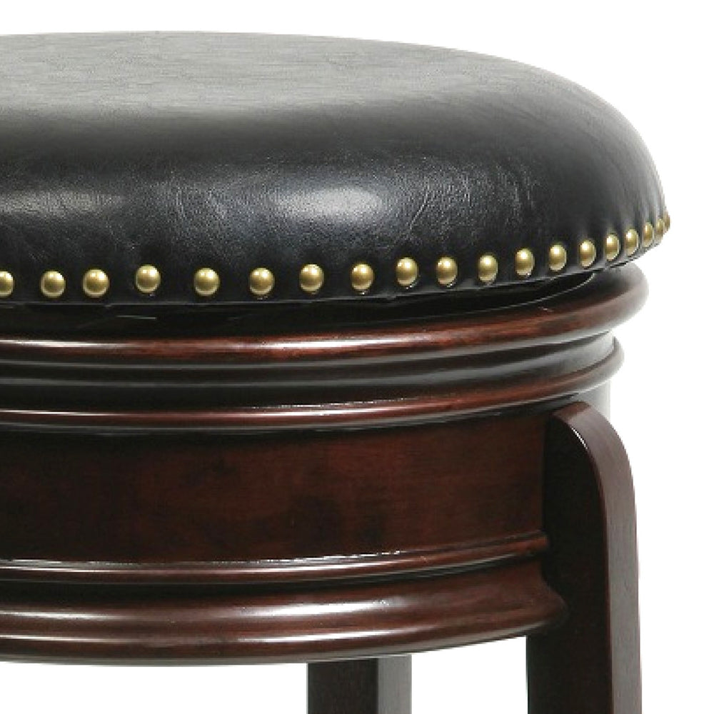 Sabi 24 inch Swivel Counter Stool Solid Wood Faux Leather Cappuccino Brown