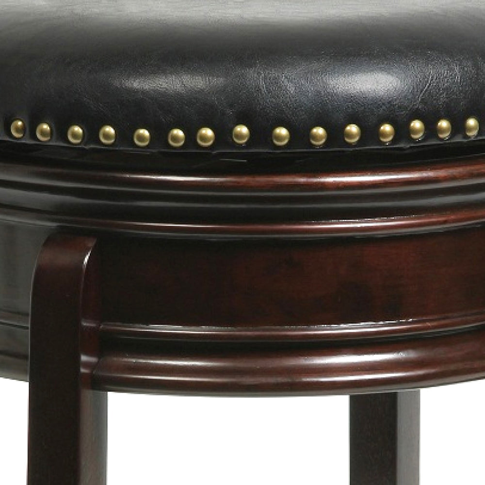 Sabi 24 inch Swivel Counter Stool Solid Wood Faux Leather Cappuccino Brown
