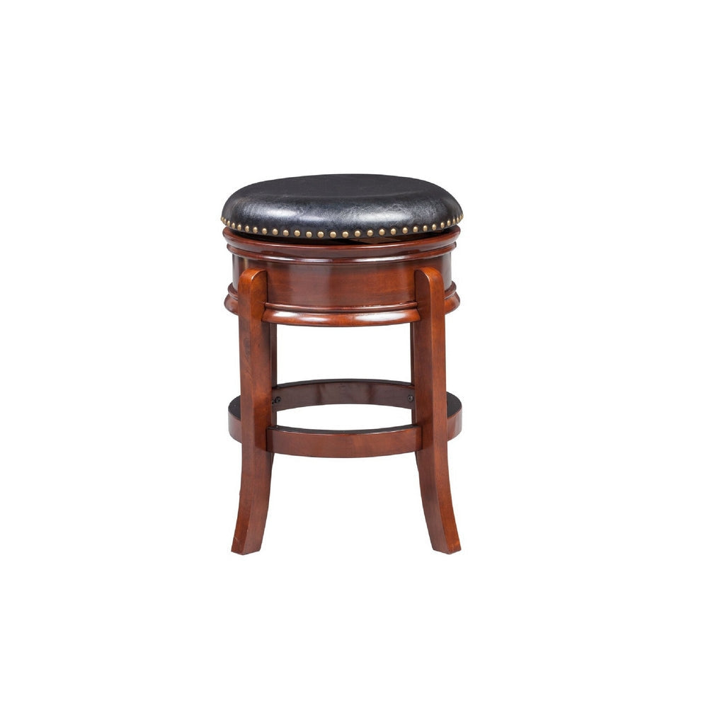 Sabi 24 inch Swivel Counter Stool Solid Wood Faux Leather Brown Black
