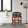 Sabi 24 inch Swivel Counter Stool, Solid Wood, Faux Leather, Brown, Black