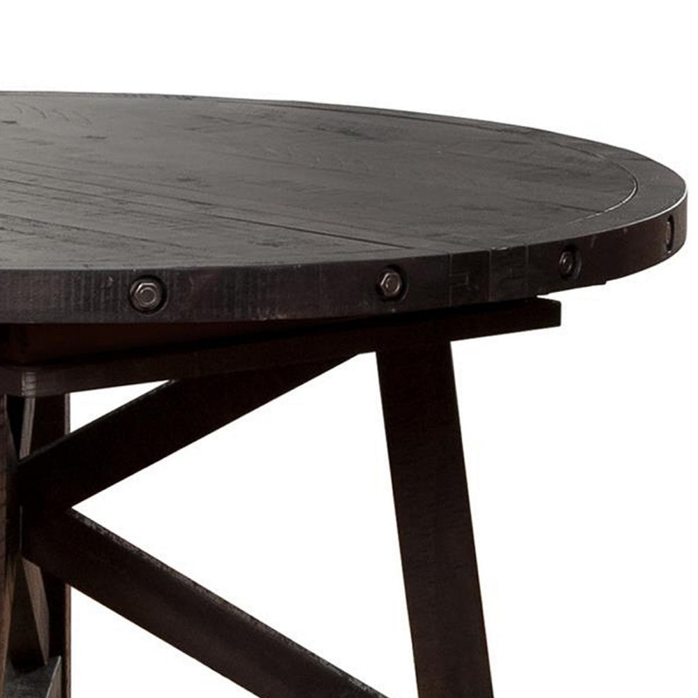 Liu 54 - 72 Inch Round Dining Table Acacia Wood Extendable Dark Brown BM274451
