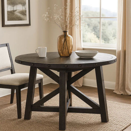Liu 54 - 72 Inch Round Dining Table, Acacia Wood, Extendable, Dark Brown