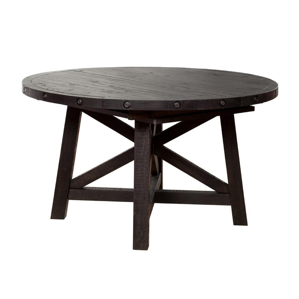 Liu 54 - 72 Inch Round Dining Table, Acacia Wood, Extendable, Dark Brown