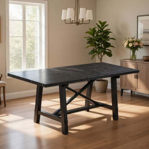 Liu 76 - 96 Inch Dining Table, Acacia Wood, Extendable, Exposed Bolt, Brown