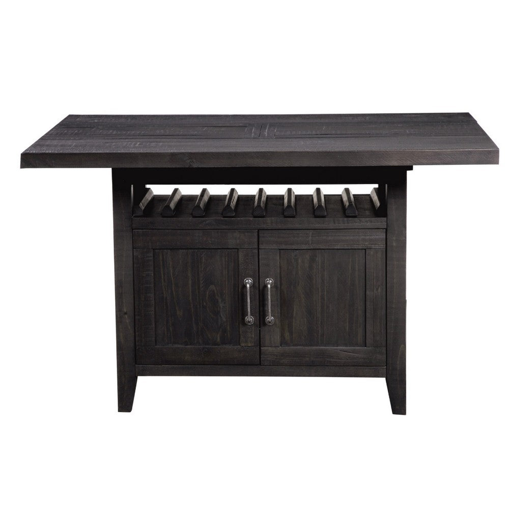 Liu 58 Inch Counter Height Table, Acacia, 2 Cabinets, Exposed Bolts, Brown