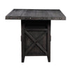 Liu 58 Inch Counter Height Table, Acacia, 2 Cabinets, Exposed Bolts, Brown