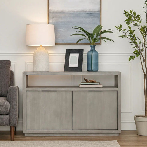 Jose 54 Inch Wood TV Entertainment Center Console, 2 Cabinets, Light Gray