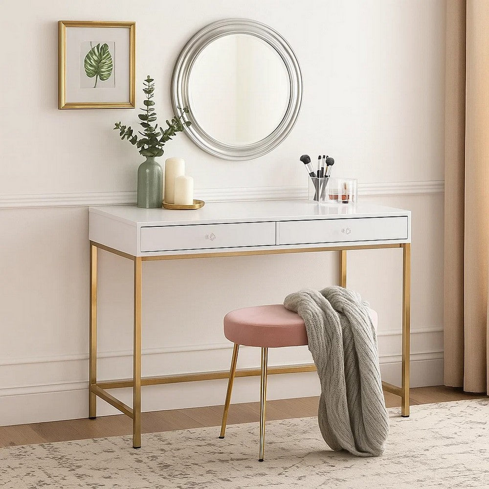 Desk Console Table | 47" | Metal Frame | White & Gold
