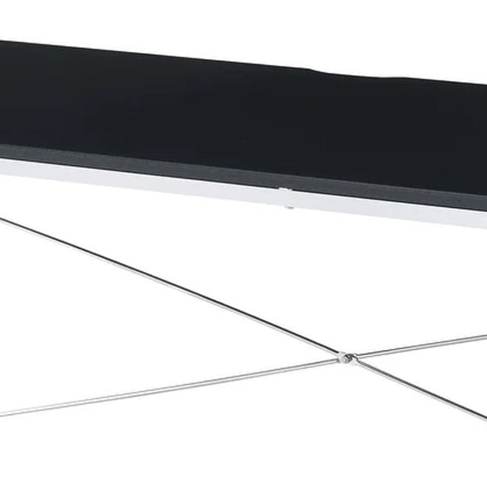 Mayo 47 Inch Rectangular Desk Console Table Crossed Bars Black Chrome BM274613