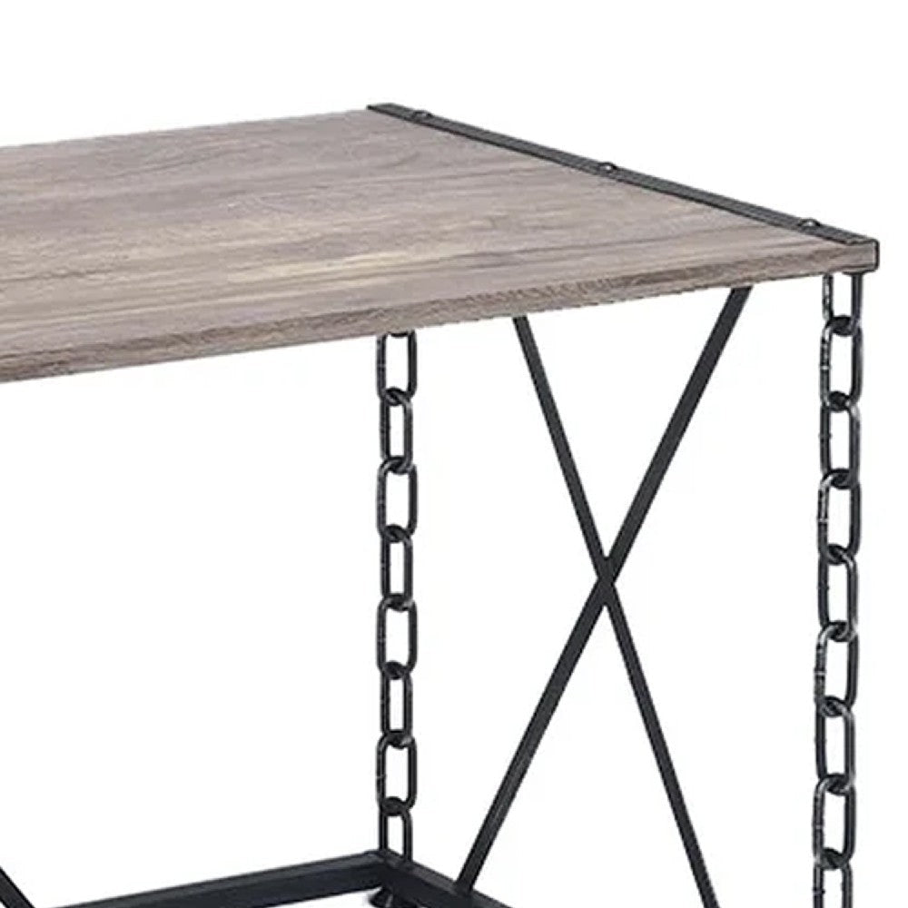 48 Inch Console Desk Table Metal Chain Base Oak Brown Black BM274614