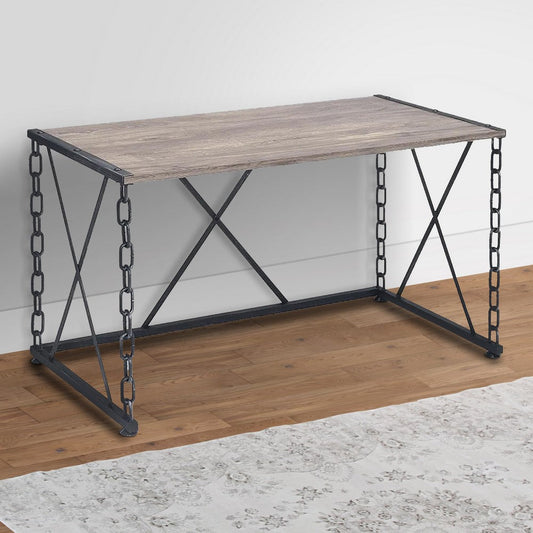 48 Inch Console Desk Table, Metal Chain Base, Oak Brown, Black
