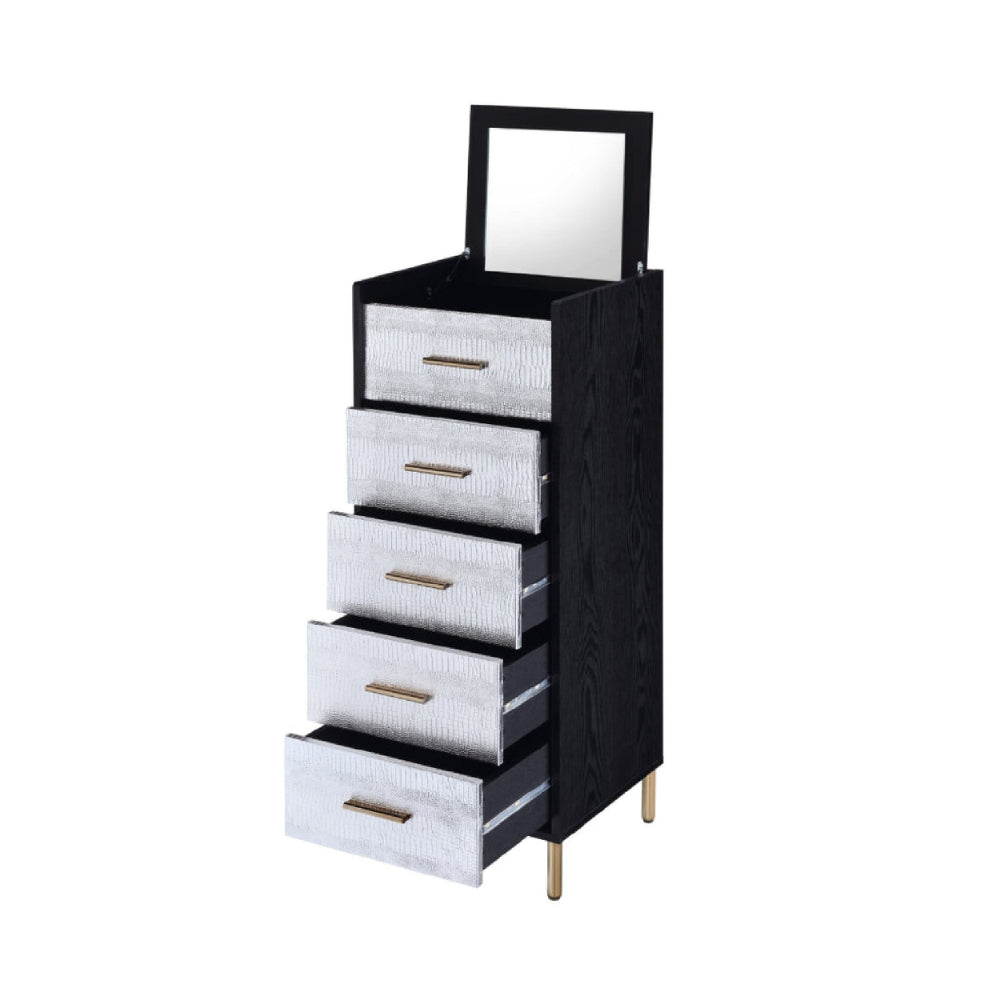 San 45 Inch 5 Drawer Jewelry Storage Chest Gold Legs Black and Silver By Casagear Home BM274615