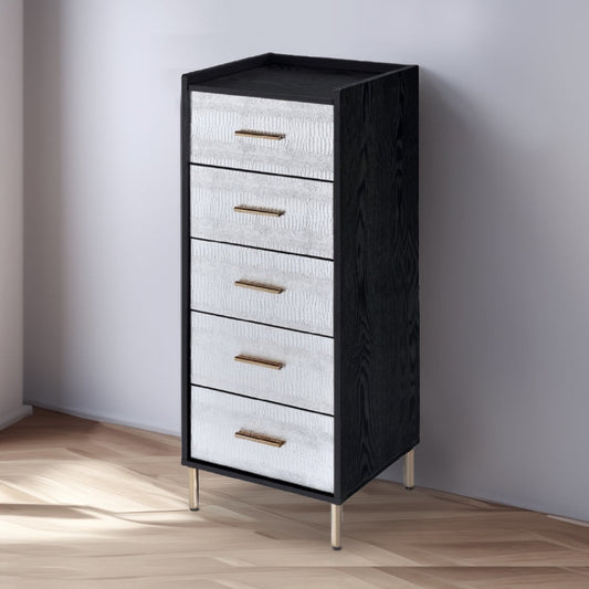 San 45 Inch 5 Drawer Jewelry Storage Chest, Gold Legs, Black and Silver By Casagear Home