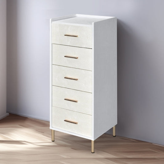 San 45 Inch 5 Drawer Jewelry Storage Chest, Gold Metal Legs, White and Gold By Casagear Home