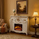 Ples 59 Inch Electric Fireplace, Carved Scrolled Legs, Antique White