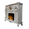 Ples 59 Inch Electric Fireplace, Carved Scrolled Legs, Antique White