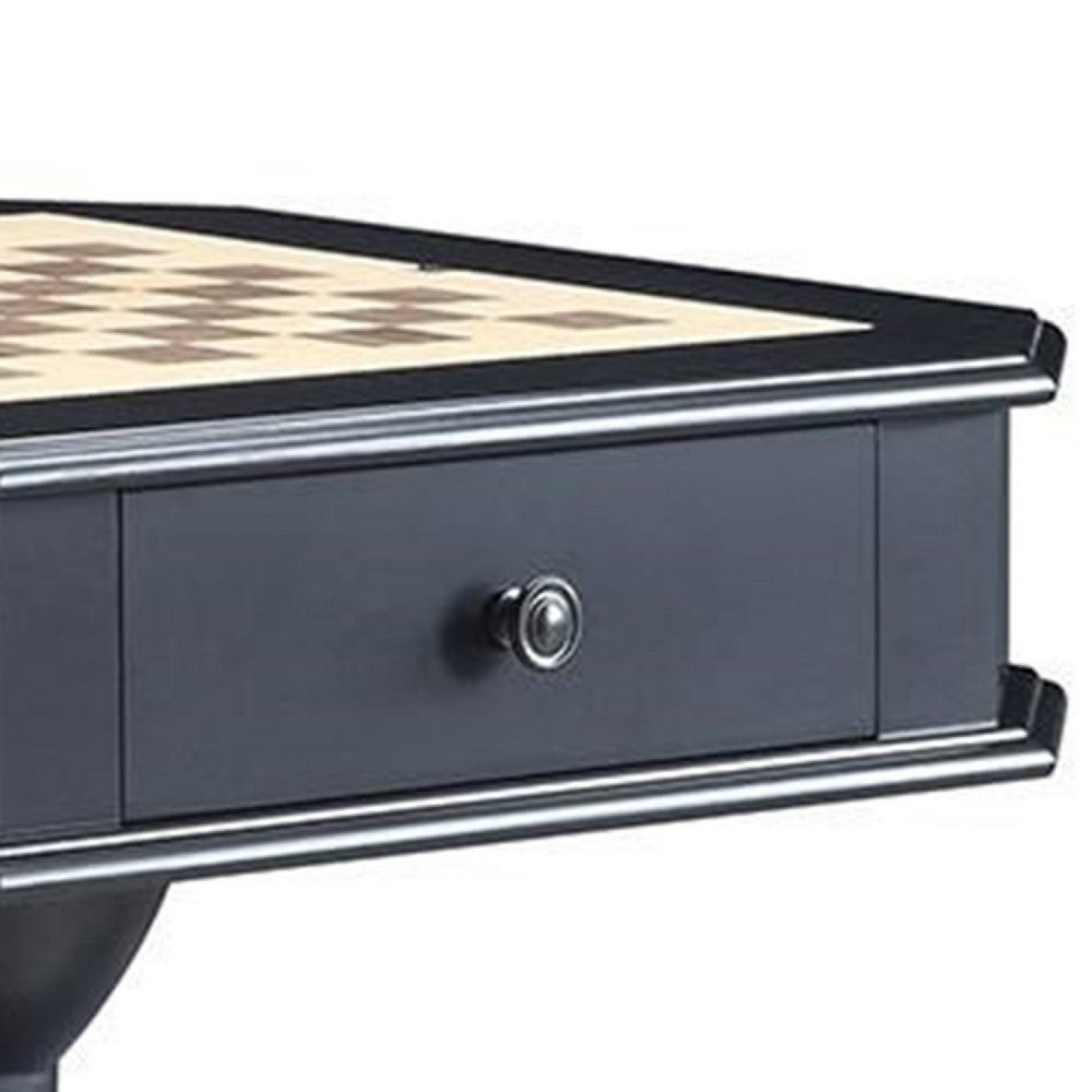 Susy 28 Inch Wood Reversible Board Game Table with Pedestal Stand, Black