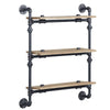 Vida 35 Inch Wall Mount Rack, 3 Tier, Industrial Pipe Frame, Brown, Black