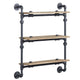 Vida 35 Inch Wall Mount Rack, 3 Tier, Industrial Pipe Frame, Brown, Black