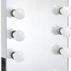 24 Inch Modern Lighted Mirror 2 Power Outlets 12 Bulb Sockets White BM274649