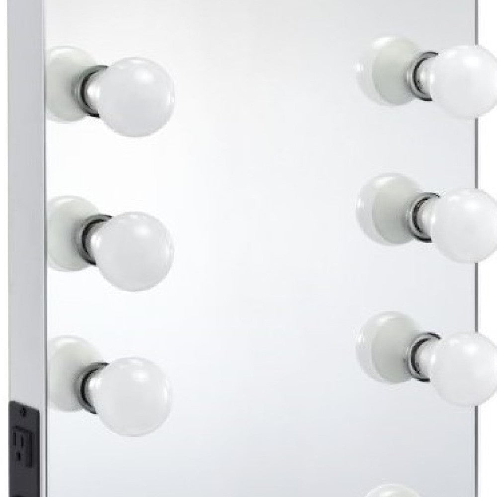 24 Inch Modern Lighted Mirror 2 Power Outlets 12 Bulb Sockets White BM274649