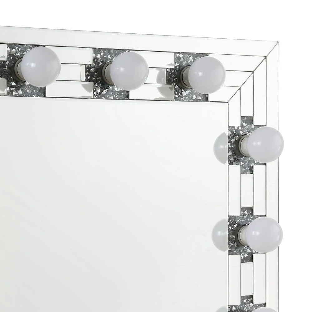 Zaff 32 Inch Modern Glam Lighted Mirror 12 Sockets Faux Diamonds Silver BM274650