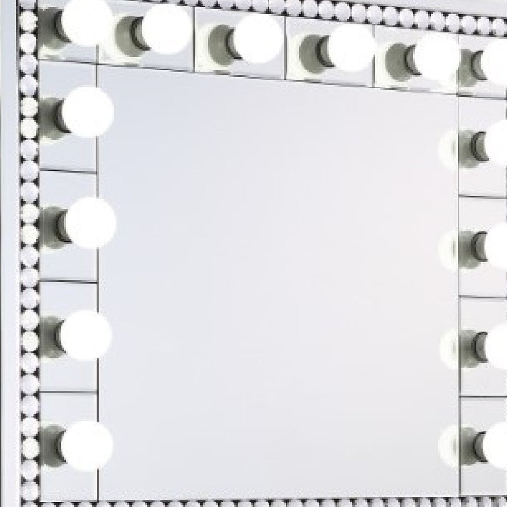 Rose 32 Inch Vanity Lighted Wall Mirror 11 Bulbs Faux Diamond Silver BM274653