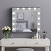32 Inch Square Lighted Wall Mirror, 12 Bulb Sockets, Mirrored Frame, Silver