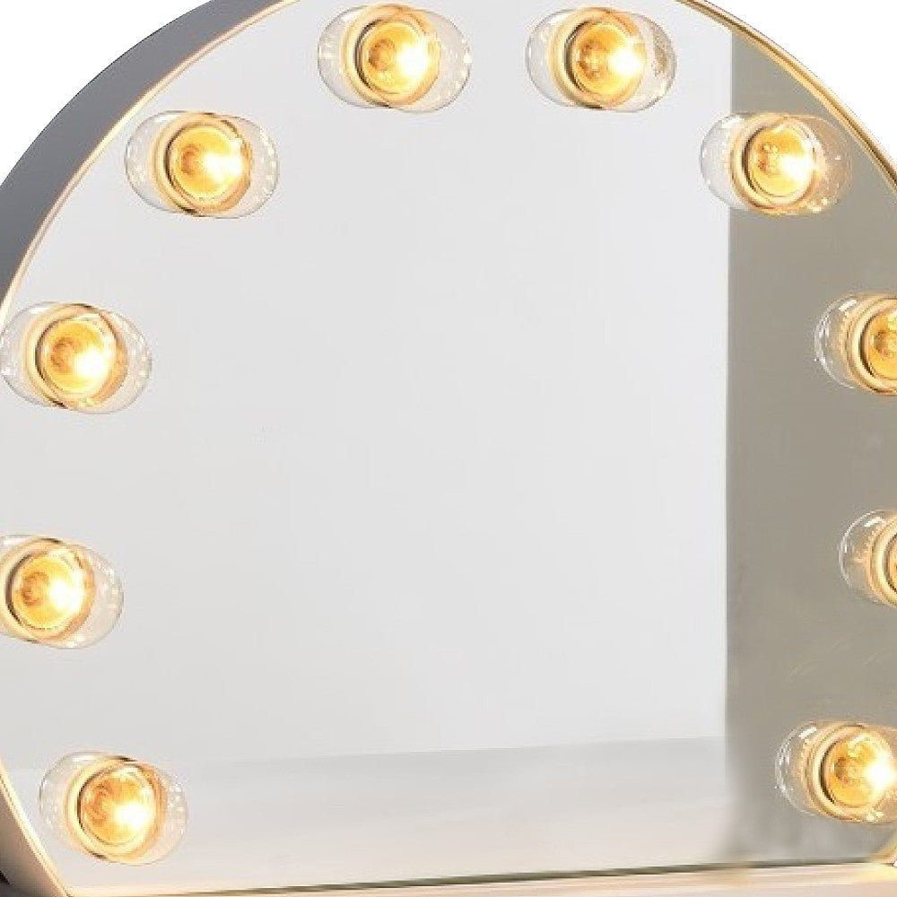 18 Inch Modern Round Accent Mirror 10 Bulb Sockets Glass Panel Silver BM274655