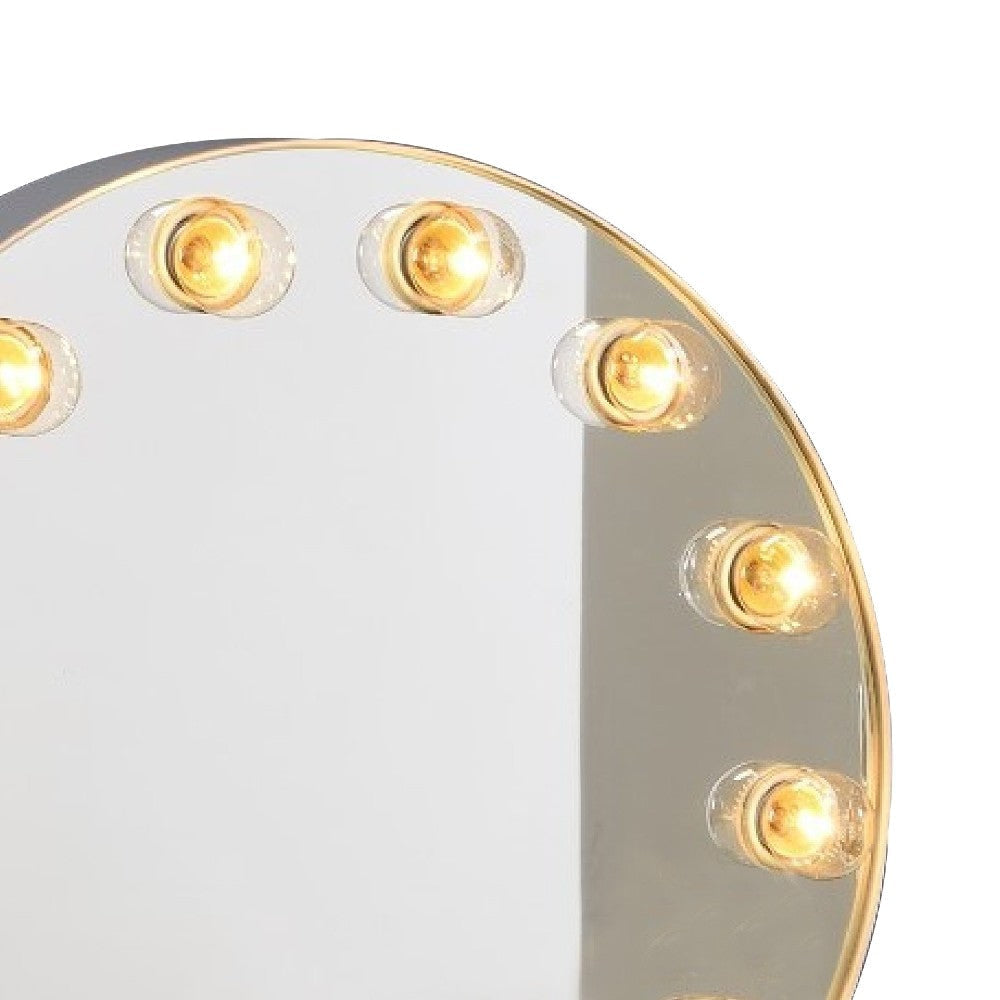 18 Inch Modern Round Accent Mirror 10 Bulb Sockets Glass Panel Silver BM274655