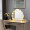 18 Inch Modern Round Accent Mirror, 10 Bulb Sockets, Glass Panel, Silver