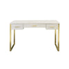 San 50 Inch Textured Vanity Desk with Round Mirror, Gold Sled Base, White