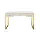 San 50 Inch Textured Vanity Desk with Round Mirror, Gold Sled Base, White