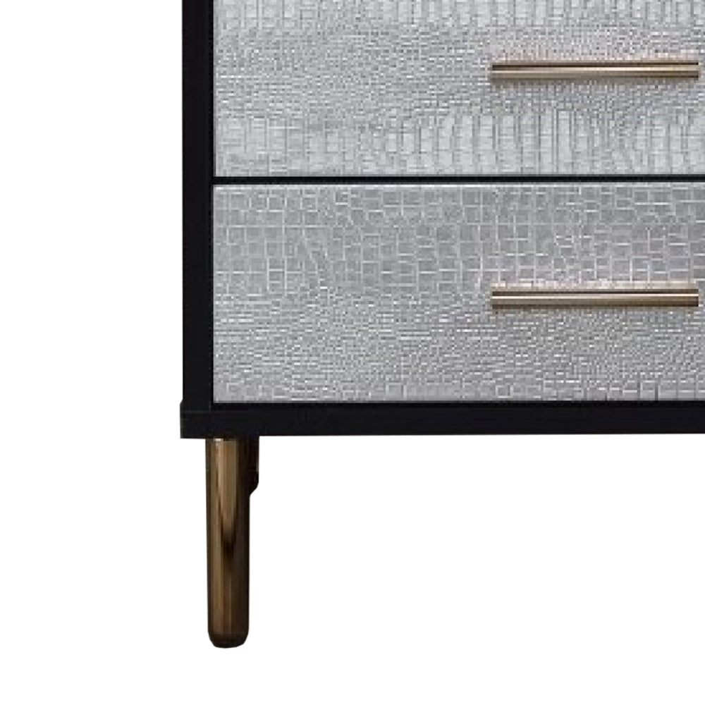 San 19 Inch Glamorous Style Nightstand, 3 Drawers, Black, Silver, Gold By Casagear Home