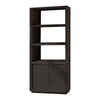 Jose 74 Inch Solid Wood Bookshelf, 2 Cabinets, Plinth Base, Dark Gray