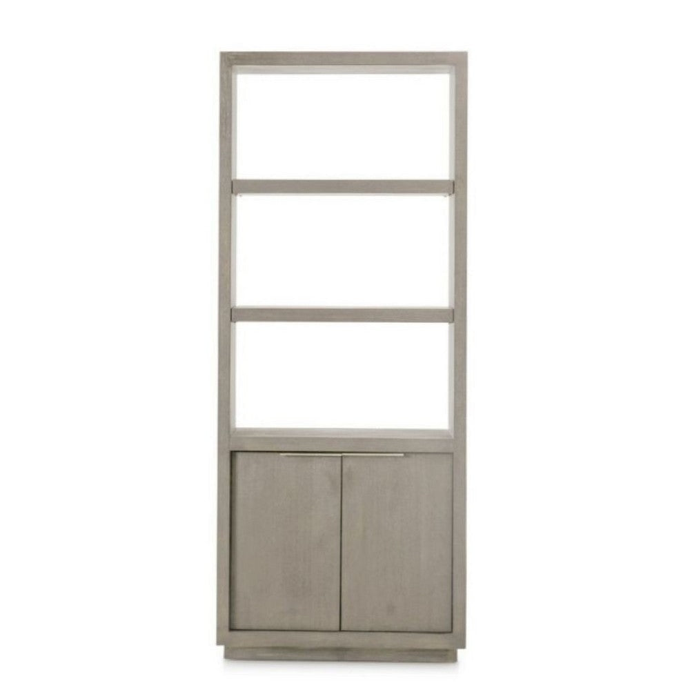 Jose 74 Inch Solid Wood Book Shelving Unit 2 Cabinets Plinth Light Gray BM274759