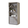 Jose 74 Inch Solid Wood Book Shelving Unit, 2 Cabinets, Plinth, Light Gray