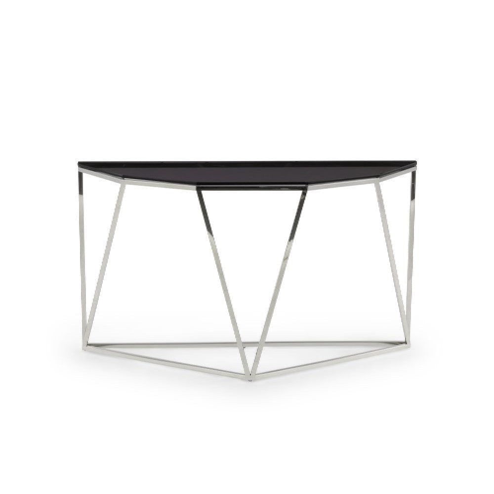 Cox 20 Inch Console Sideboard Table Smoke Glass Top Geometric Base Black BM274763