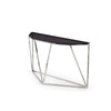 Cox 20 Inch Console Sideboard Table, Smoke Glass Top, Geometric Base, Black