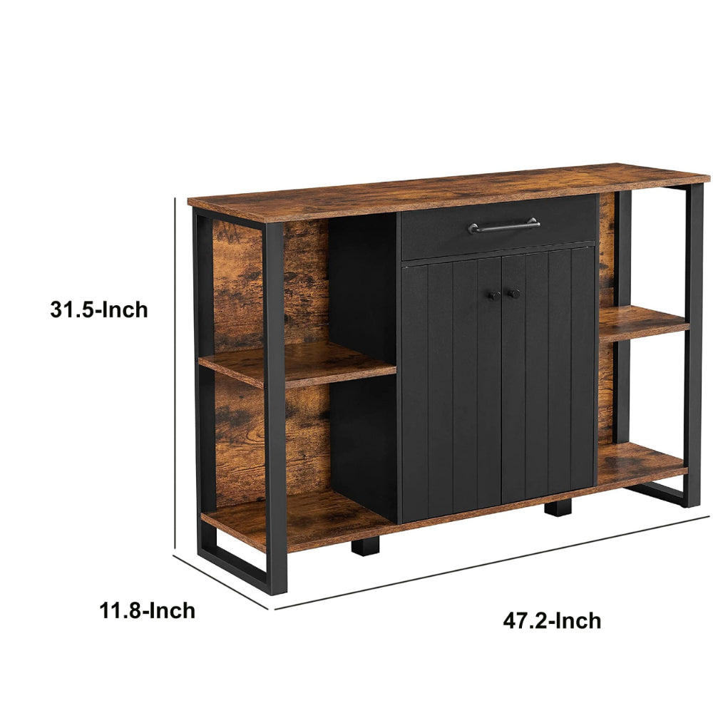 Grace 47 Inch Wood Sideboard Buffet Cabinet, Adjustable Feet, Rustic Brown By Casagear Home