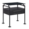 23 Inch Metal Nightstand Side Table, Tempered Glass, Industrial, Dark Gray