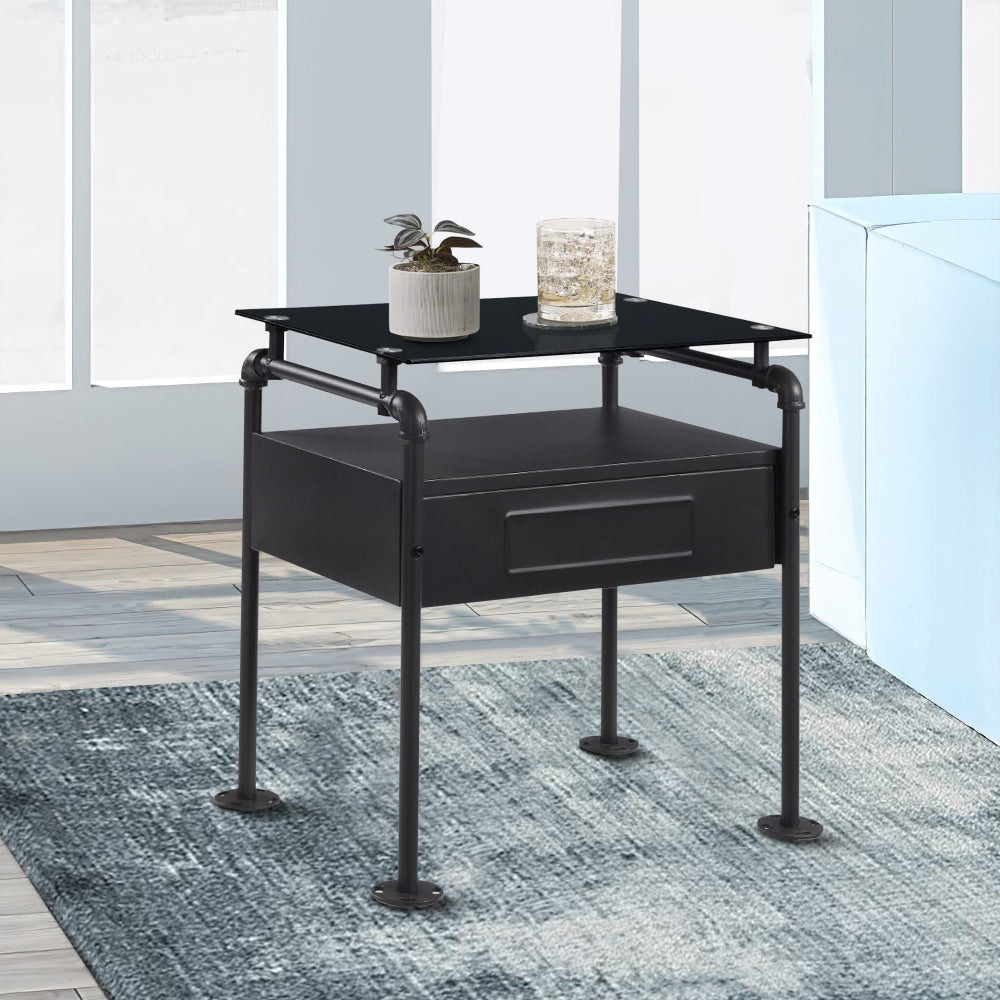 Metal Nightstand | 23" | Glass Top | Dark Gray