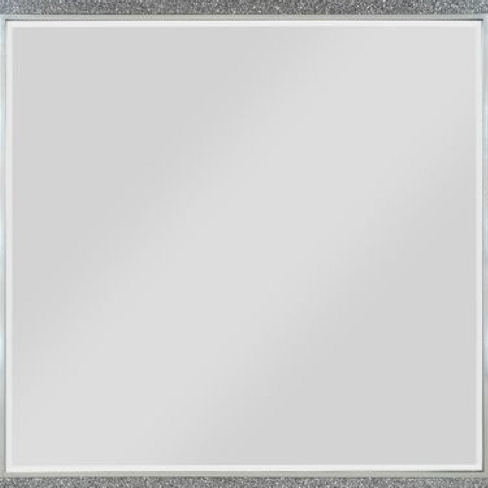 41 Inch Wall Mirror Faux Crystals Inlay 8 Bulb Sockets Silver BM275048