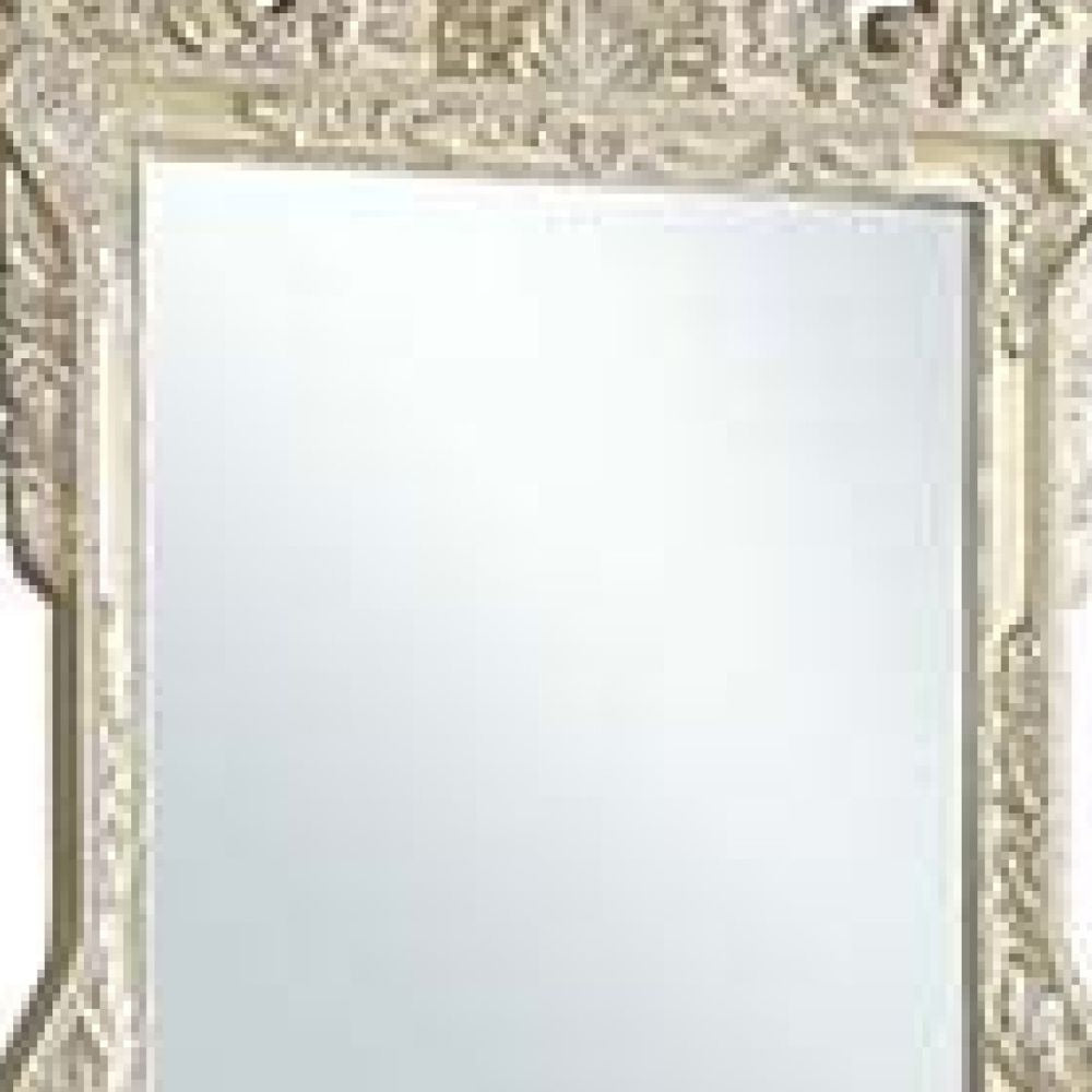61 Inch Wall Mirror Oversized Floral Carving Champagne Silver BM275050