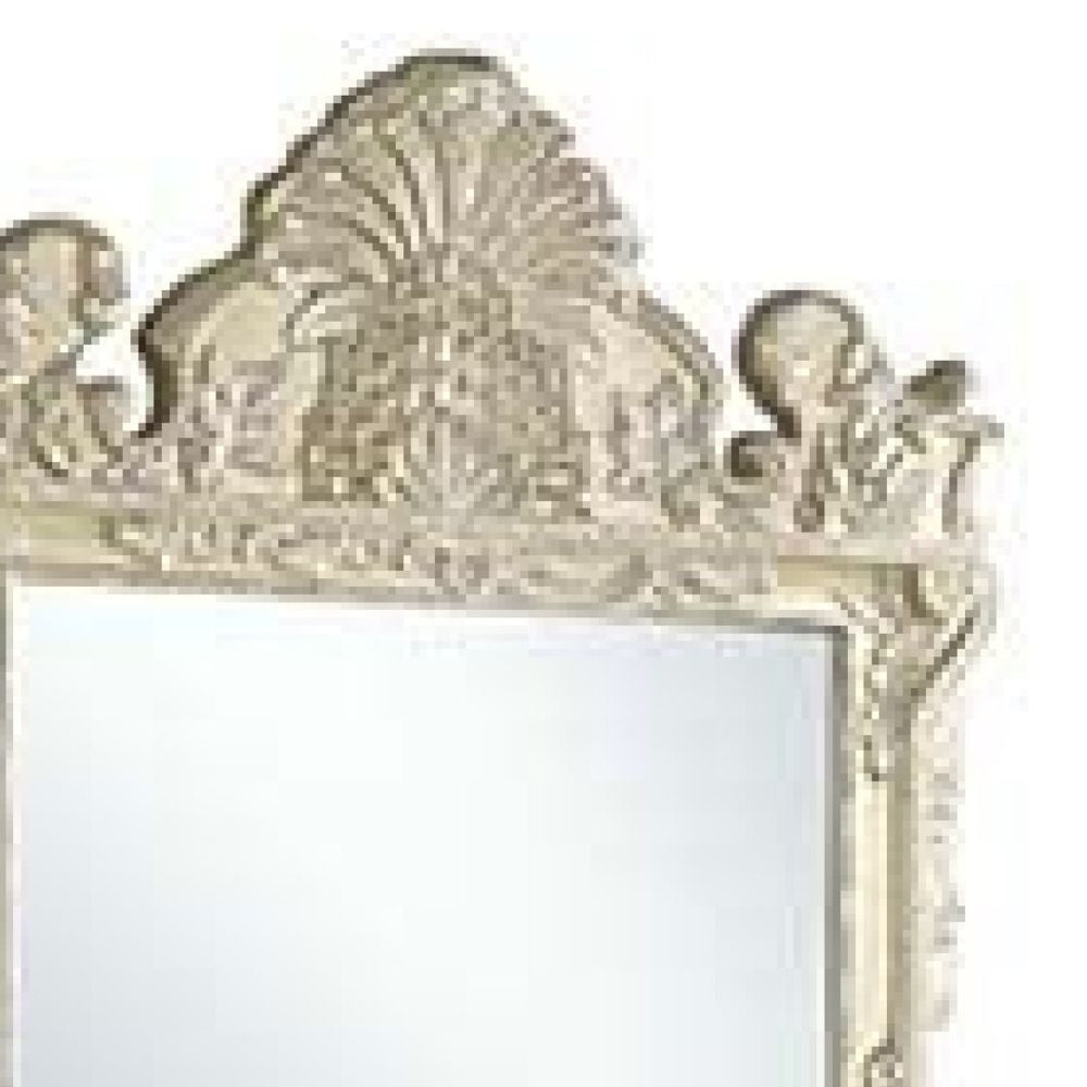 61 Inch Wall Mirror Oversized Floral Carving Champagne Silver BM275050