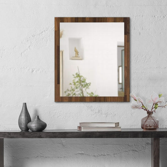 32 Inch Wall Mirror, Rectangular Portrait Plank Wood Frame, Walnut Brown By Casagear Home