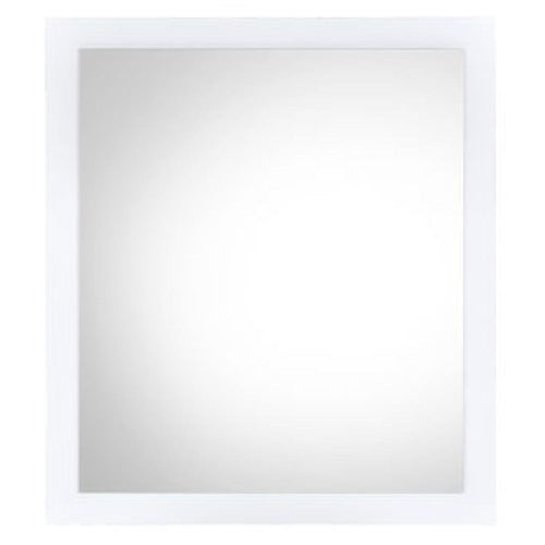 32 Inch Wall Mirror, Sleek Rectangular Portrait Wood Frame, White