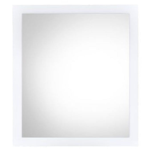 32 Inch Wall Mirror, Sleek Rectangular Portrait Wood Frame, White