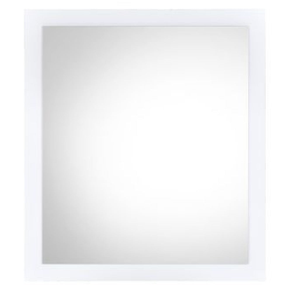 32 Inch Wall Mirror, Sleek Rectangular Portrait Wood Frame, White
